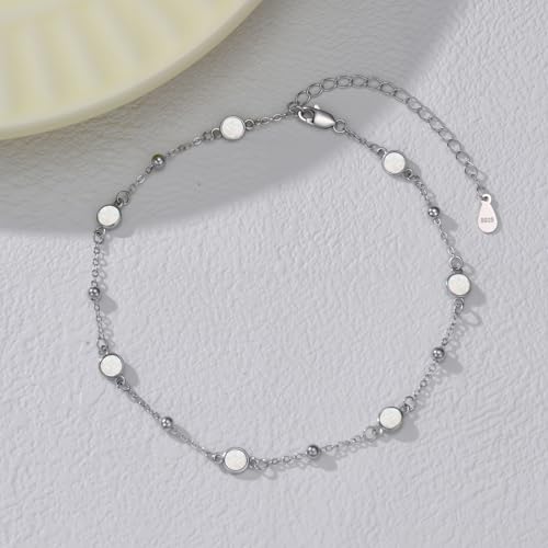 HPQQ Anklet Bracelet for Women 925 Sterling Silver Natural Stone Chain Bead Ankle Bracelet Beach Summer Fine Jewelry Mothers Day Birthday Gifts for Women Mom Wife - color: Anklet-9"-11"-Opal