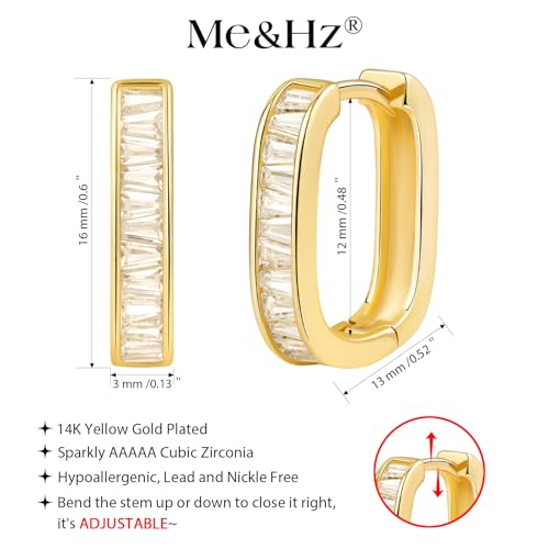 Me&Hz Gold Huggie Earrings Small Huggie Hoop Earrings for Women 14K Gold Plated Hypoallergenic Cubic Zirconia Huggies Mini Silver Hoop Earring for Women - color: Square - CZ, Gold