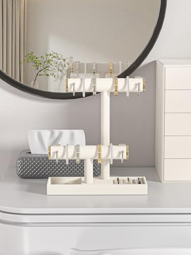 Bracelet and Necklace Holder,Velvet Jewelry Necklace Display Organizer Stand,bracelet Holder for Selling,Bracelet and Necklace Storage Tree (Style 2（Beige+ Metal lid）) - style: Style 2（Beige+ Metal lid）