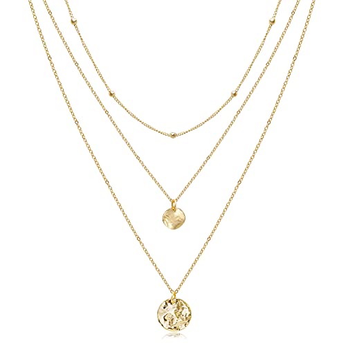 Aisansty Dainty Layered Choker Necklaces Handmade Coin Tube Star Pearl Pendant Multilayer Adjustable Layering Chain Gold Plated Necklaces Set for Women - color: Gold, style: Gold-Twist Disc