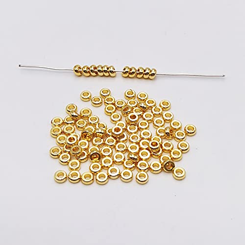INSPIRELLE 100pcs Heishi Beads 4mm Long-Lasting Disc Brass Rondelle Spacer Beads Yellow Gold Plated Flat Round Shape Jewelry Metal Spacers for Bracelet Necklace Jewelry Making - color: Yellow Gold, size: 4mm
