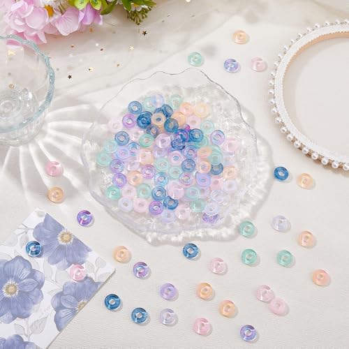 DICOSMETIC 120Pcs 6 Colors Flat Round Glass Beads Crystal Heishi Bead Bulk Transparent European Spacer Beads Small Rondelle Loose Bead for Bracelet Necklace DIY Jewelry Making Crafts