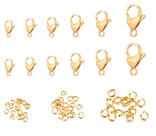 120pcs Gold Color 304 Stainless Steel Lobster Clasps Claw Clasps and Open Jump Rings for Bracelet Necklace Jewelry Making Findings - color: 0158