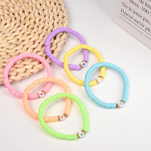 JIASHUYEYE Preppy Bracelets for Teen Girls - Stackable Boho Surfer Friendship Bracelets Set for Little Girls & Women - style: 6Pcs - Hearts C