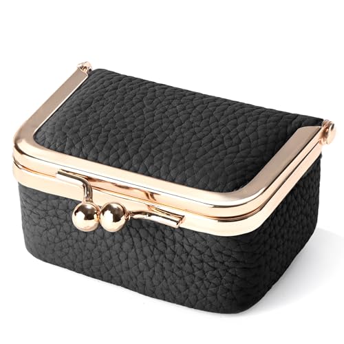 Zivyes Mini Jewelry Box Travel Small Coin Purse Organizer Case Genuine Leather Tiny Size (black 2.9 inches long) - color: black 2.9 inches long
