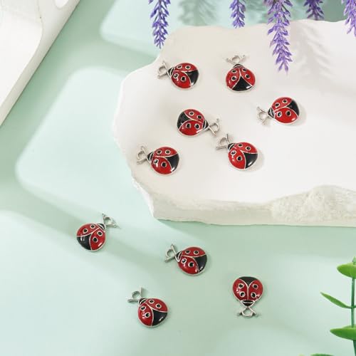 Craftdady Enamel Dangle Charms Pendant Food Animal Flower Cute Charms Colorful Metal Fruit Pendants Hang Ornament for Craft Bracelet Necklace Earring Key Chains Jewelry Making - color: Red Ladybug