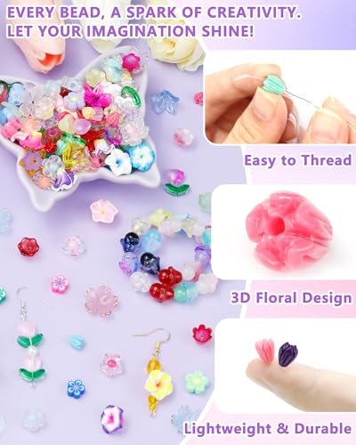 FIVEIZERO 100PCS Resin Flower Beads, 13 Colors Hawaiian Crown Floral Bead Charms for Bracelets, Necklaces & DIY Jewelry Making Crafts - color: Resin Flower Bud