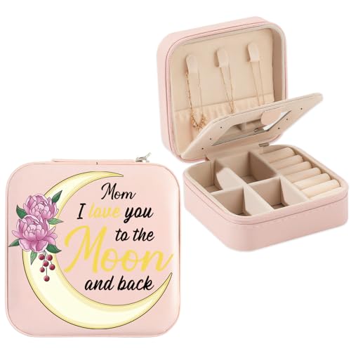 Mom Gifts Mom I Love You To The Moon And Back Jewelry Box Valentines Christmas Mothers Day Gifts for Moms from Daughter Son Kids Easter Birthday Gift for Moms Travel Jewelry Case for Mother - color: mom2 moon