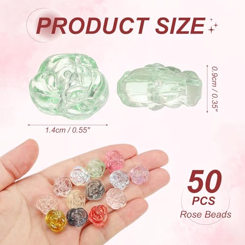 uxcell 50 Pcs Rose Beads, 0.55" Glass Flower Rose Charm Carved Loose Spacer Crystal Craft Beads for DIY Jewelry Making Bracelet Beading Projects Supplies, Green - color: Green
