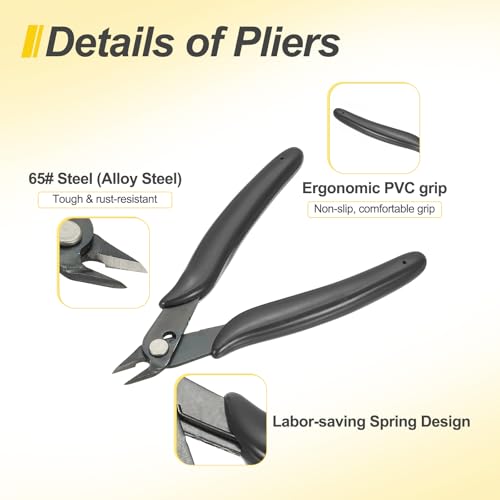 HARFINGTON 5" Flush Cut Pliers Small Precision Wire Cutter Side Cutter Diagonal Cutting Pliers for Jewelry Model Electronic 3D Print, Black - color: Black