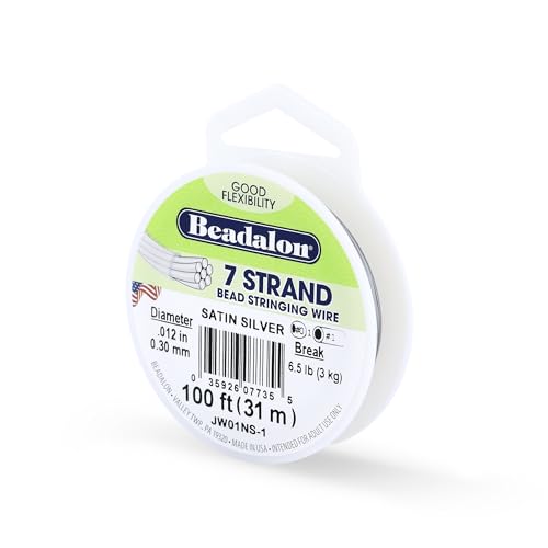 Beadalon 7 Strand Stainless Steel Bead Stringing Wire, 0.012 in / 0.30 mm, Satin Silver, 100 ft / 31 m - color: Satin Silver, style: .012 in / 0.30 mm , 100 ft / 31 m
