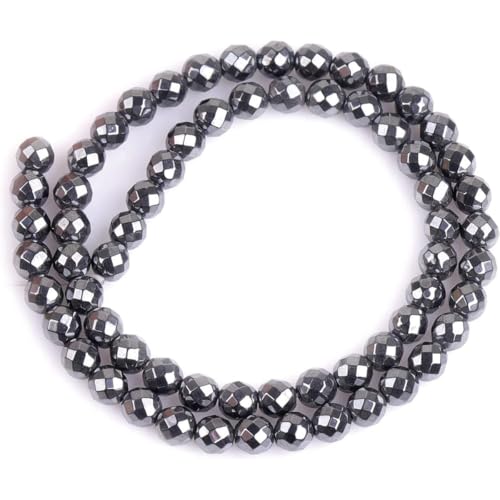 HAAMIIQII 50pcs 8mm Natural Black Hematite Loose Gemstone Beads Faceted Round Spacer Stone Beads for Jewelry Making DIY Bracelets Necklaces Crafting - color: Faceted Round, size: 8mm