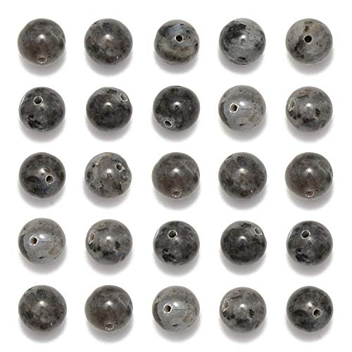NCB 100pcs Original Natural Stone Beads Gemstone Round Loose Beads 6mm 8mm 10mm (Black Larvikite, 6mm 100Beads) - color: Black Larvikite, size: 6mm 100beads