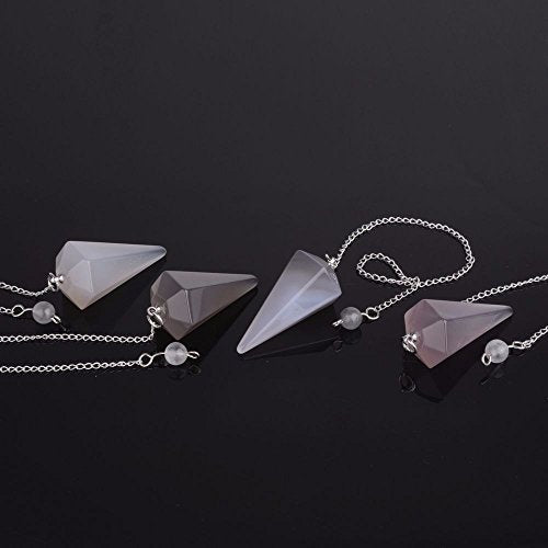 Justinstones Natural Gray Agate Gemstone Rock Crystal Hexagonal Pointed Reiki Chakra Pendant Pendulum - color: Gray Agate