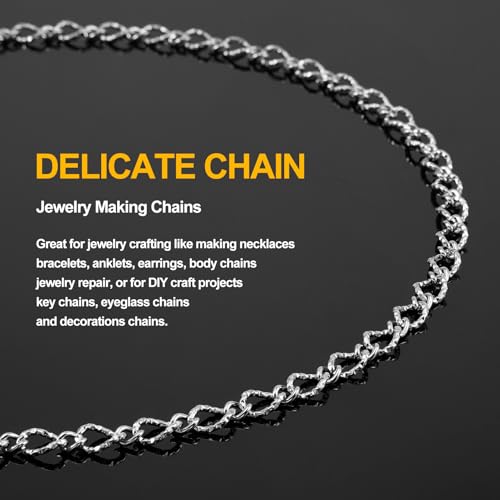 KYUNHOO 16.4 Feet Stainless Steel Jewelry Making Supplies for Men Women DIY Necklace Bracelet Crafts Silver Roll of Jewelry Rhombus Bulk Chain Links with Connectors for Handcraft Making - color: Twist Silver