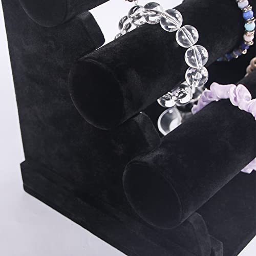 3 Tier Detachable Black Velvet Bracelet Holder, Bracelet Jewelry Display Stand For Selling, Watch Scrunchie Head Ties Rack Organizer For Show (Black Velvet) - color: Black Velvet