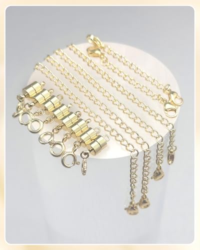 MKCYD Necklace Extender and Magnetic Necklace Clasp, Magnetic Clasps for Bracelet Extenders Gold and Sliver Chain Extension for Jewelry Repair Kit - color: 14Pcs | Gold & Silver