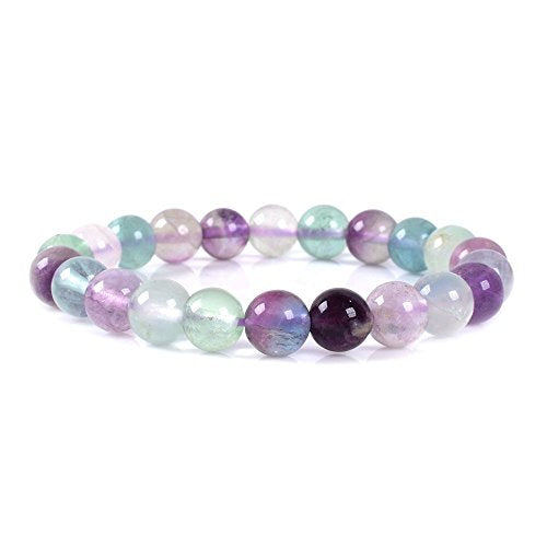 Justinstones 8mm Round Beads Stretch Bracelet 7 Inch Unisex - color: Multicolor Fluorite