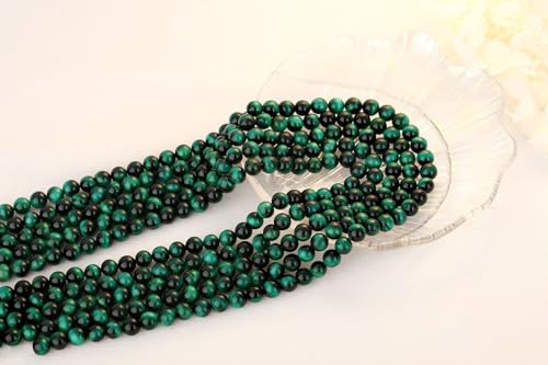 QINJIEJIE 60PCS Green Tiger Eye Beads 8mm Stone Beads Round Loose Gemstone Bead for Bracelet Beading Crystal Jewelry Making DIY Necklace Earrings 0.32" - color: Green Tiger's Eye, size: 60PCS