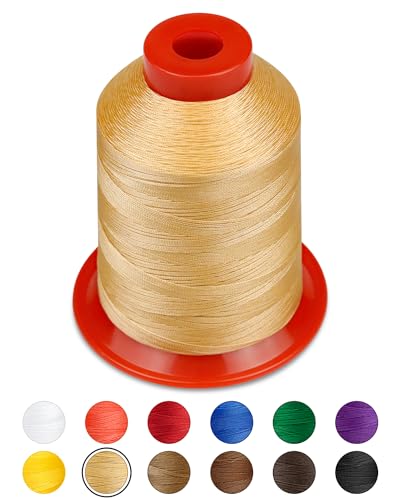 1000 Meters FIVEIZERO Extra Strong Upholstery Thread,Cream Bonded Nylon Thread for Denim Leather,Craft,Machine,DIY and Home (1 Pack) CJ - color: Cream