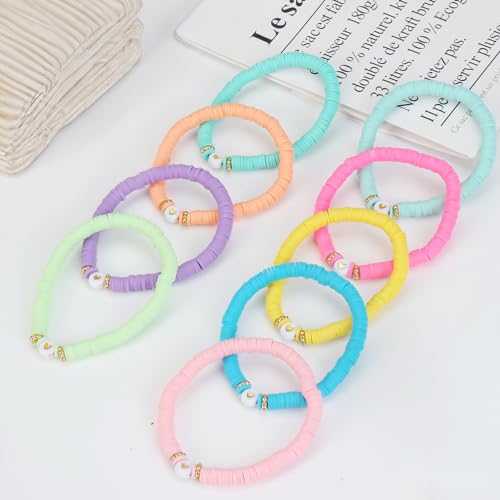 JIASHUYEYE Preppy Bracelets for Teen Girls - Stackable Boho Surfer Friendship Bracelets Set for Little Girls & Women - style: 9Pcs - Hearts A