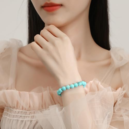 MAIBAOTA Healing Crystal Bracelet for Women Men, 8/4 mm Natural Stone Beaded Bracelets, Jewelry Birthday Gifts, Round Gemstones Stretch Bracelets - color: Green-Turquoise, size: 8 mm