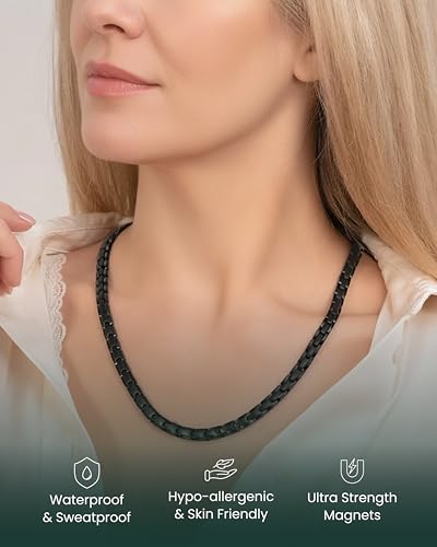 MagnetRX Titanium Magnetic Necklace – Ultra Strength Magnetic Necklaces for Men & Women – Effective Titanium Necklace with 62 Magnets (Black, 22 Inches) - color: Black, size: 22 Inch (Pack of 1)