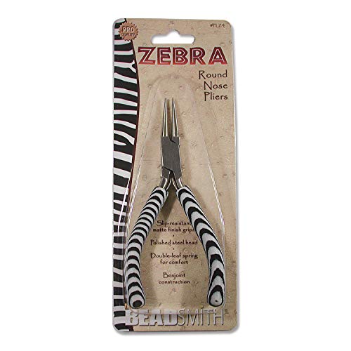 The Beadsmith Round Nose Pliers – Zebra Print Line – 5 inches (127 mm) – Comfortable Handle with Double Leaf Springs – Jewelry Making Tool for Creating Bracelets, Earrings and Necklaces - size: round nose - 5"