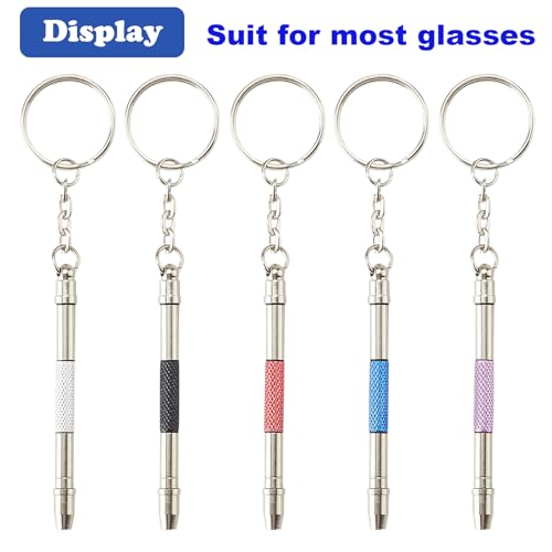 Glasses Repair Kit with Precision 5 in 1 Mini Screwdrivers Set Keychain for Eyeglasses, Sunglasses, Jewelry, Watch, Electronics, Toy, Eye glass Repairing Kit, Hex, Phillips, Flat Head (2pcs Purple) - color: 2pcs Purple