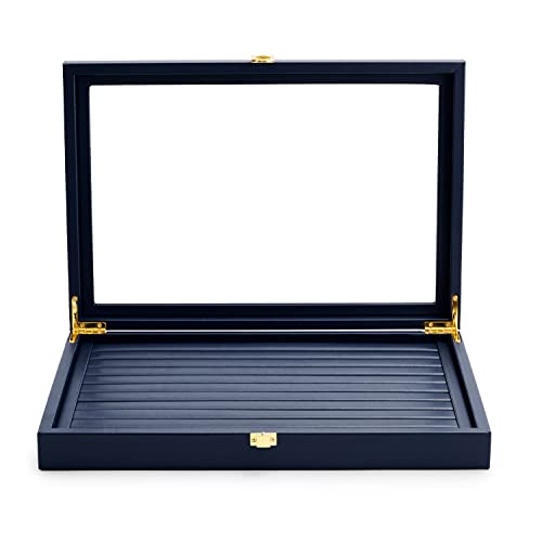 Oirlv Premium Blue Leather Rings Earrings Organizer Tray with Clear Lid Jewelry Display Box with Acrylic Lid Stackable Jewelry Box Drawer Inserts - color: Blue, size: 10 Slot