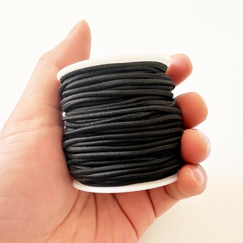 2mm Elastic Cord, QBJAYTY 42m Black Elastic Cord Stretchy Stretch String for Bracelets, Necklaces, Sewing, Journals Notebooks Binding, Black-2 Rolls (2mm)