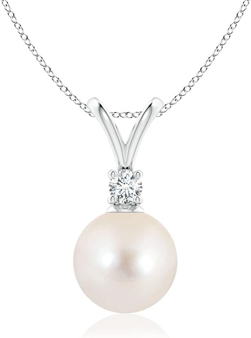 Angara Freshwater Pearl Pendant for Women | Freshwater Pearl V-Bale Pendant in 14K Solid Gold/Platinum With 18" Chain | June Birthday, Anniversary, Gemstone Jewelry Gift