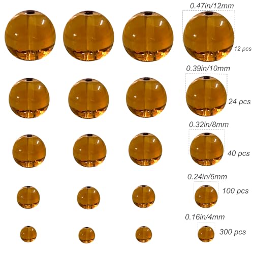 476Pcs Natural Gemstone Smooth Round Crystal Glass Beads for Jewelry Making(Brown), Glass Spacer Loose Beads for Crafts Bracelets Necklaces Charms Pendants Presents 4/6/8/10/12mm - color: Round Glass Beads: Brown