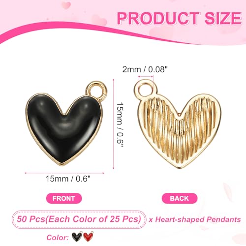MECCANIXITY Enamel Alloy Heart Charm, Valentine Heart Pendants Love Jewelry Making Charm for DIY Necklace Bracelet Earrings Keychain - color: Black/Red