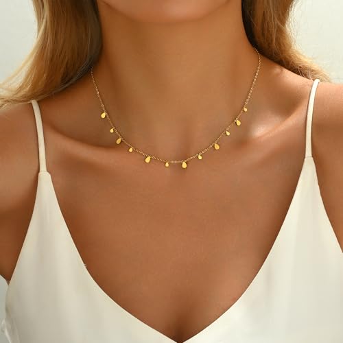 Gold Chain Necklace for Women 18K Gold Plated Dainty Star Cross Heart Cuabn Choker Chains Stainless Steel Trendy Jewelry Christmas Gifts - color: Small Teardrop-Gold
