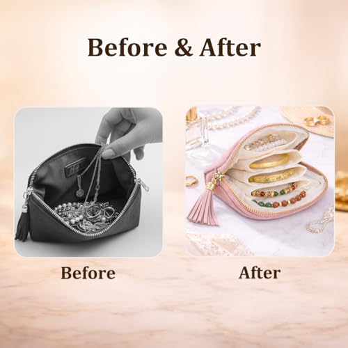 Small Travel Jewelry Pouch for Women, Compact Travel Jewelry Pouch with Layered Storage, Zippered Jewelry Travel Bag for Rings, Earrings, Bracelets, Necklaces (Rose Blush) - color: Rose Blush