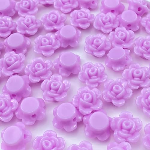 200pcs Acrylic Rose Flower Beads Candy Color Flat Back Spacer Beads Loose Pastel Colorful Decor for DIY Crafts Jewelry Making Bracelet Necklace Earrings(Light Purple) - color: Light Purple