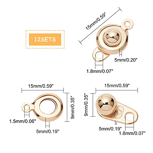UNICRAFTALE 12 Sets Golden Clasp Snap Stainless Steel Round Clasps with 2 Holes Fastener End Chain Clasp Connector Jewelry Clasps for Making Necklaces Bracelets 15mm Long - color: Golden