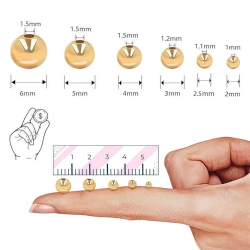480pcs 2/2.5/3/4/5/6mm 14K Gold Filled Round Spacer Beads,Ball Seamless Spacer Beads,for DIY Jewelry Bracelet Necklace Making Findings (14K Gold) - color: 14K Gold