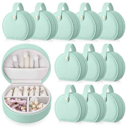 Weysat 12 Pack Travel Jewelry Case Bridesmaid Gifts Box Bulk Small Leather Earring Organizer for Women Teacher Proposal Return Gift (Light Green) - color: Light Green