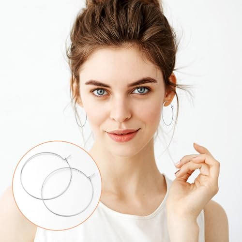 120 Pcs Earring Making Hoops, 20mm 25mm 30mm 35mm Earring Hoops for Jewelry Making, Round Hoop Earrings Findings, Wine Glass Charm Rings Open Earrings Beading Hoop for DIY Jewelry Crafts (Silver)