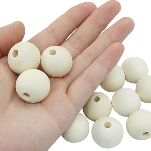 50Pcs Natural Wood Beads, 25mm Small Round Wooden Balls, 1Inch Unfinished Wooden Beads for Crafts, DIY Jewelry, Dream Catchers - size: 25mm
