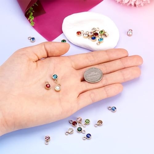Pandahall 24pcs Crystal Birthstone Charms - Gold Plated Stainless Steel Pendants & Round Birthstone Charms for DIY Necklace Earring Bracelet Jewelry Making Crafts