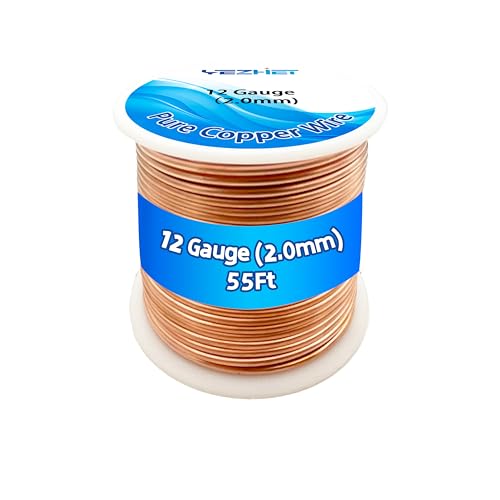 99.9% Solid Bare Copper Wire(12 Gauge, 2.05MM), Dead Soft, 1 Pound Spool Pure Copper Wire for Crafts, Electroculture Gardening, Jewelry Making - size: 12GA