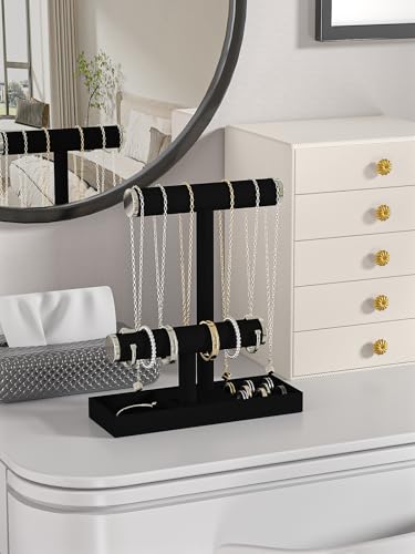 Bracelet and Necklace Holder,Velvet Jewelry Necklace Display Organizer Stand,bracelet Holder for Selling,Bracelet and Necklace Storage Tree (Style 2（Black+ Metal lid）) - style: Style 2（Black+ Metal lid）