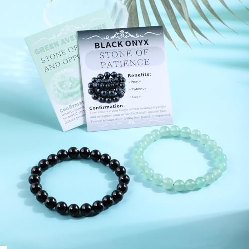 NCB 2.3-Piece 4mm Natural Crystal Gemstone Stretch Bracelets – Handmade Reiki Energy Healing Jewelry for Meditation,Yoga, Unisex - color: 2PCS ( Black Onyx+Green Aventurine ), size: 8mm