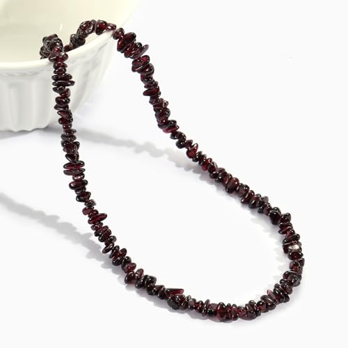 Raw Crystal Necklaces for Women 5-8mm Handmade Natural Stone Necklace Beaded Choker Necklace Healing Crystal Necklace Gemstone Necklace Raw Crystal Beaded Necklace for Her - style: Garnet