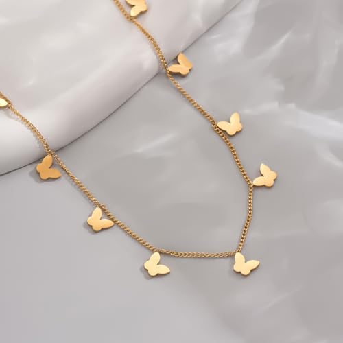 Gold Chain Necklace for Women 18K Gold Plated Dainty Star Cross Heart Cuabn Choker Chains Stainless Steel Trendy Jewelry Christmas Gifts - color: Tiny Butterfly