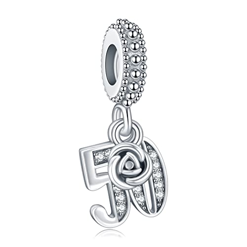 S925 Bead Dangle Charms for Bracelets Necklaces, Compatible with Pandora - style: Number 50 Charm Dangle