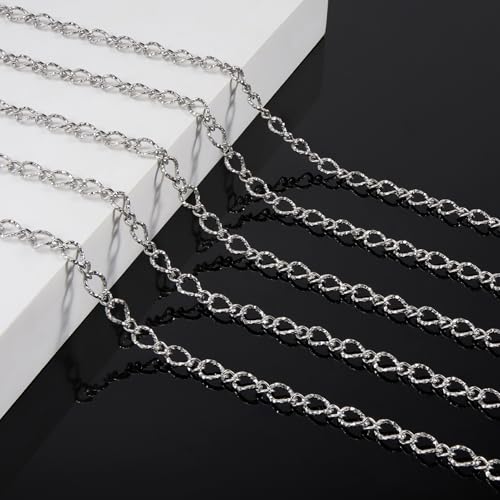 KYUNHOO 16.4 Feet Stainless Steel Jewelry Making Supplies for Men Women DIY Necklace Bracelet Crafts Silver Roll of Jewelry Rhombus Bulk Chain Links with Connectors for Handcraft Making - color: Twist Silver
